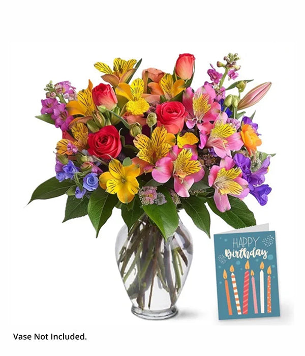 Birthday florist's choice bouquet with Happy Birthday card.