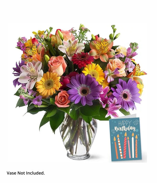 Birthday florist's choice bouquet with Happy Birthday card.
