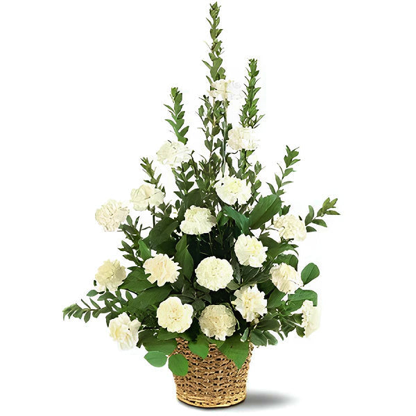 basket of white flowers