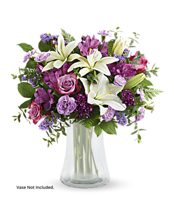 Moonlight Bloom Bouquet with white lilies and purple flowers