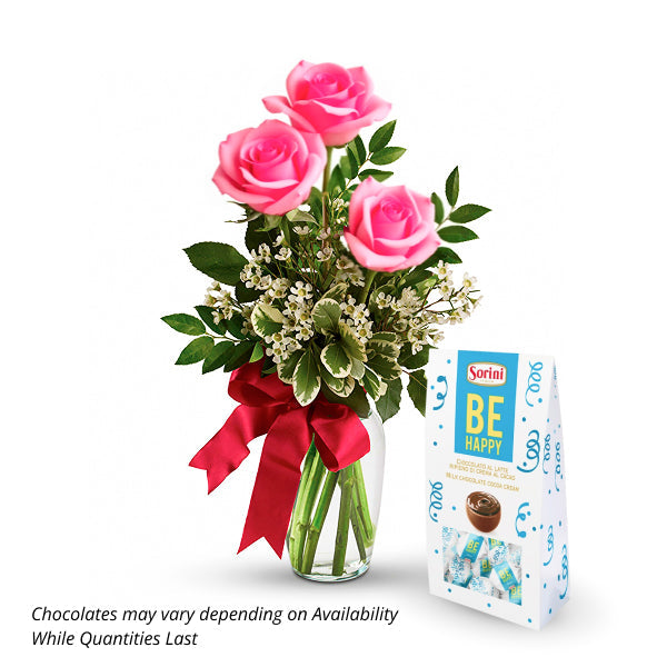 Pink roses and chocolates gift set